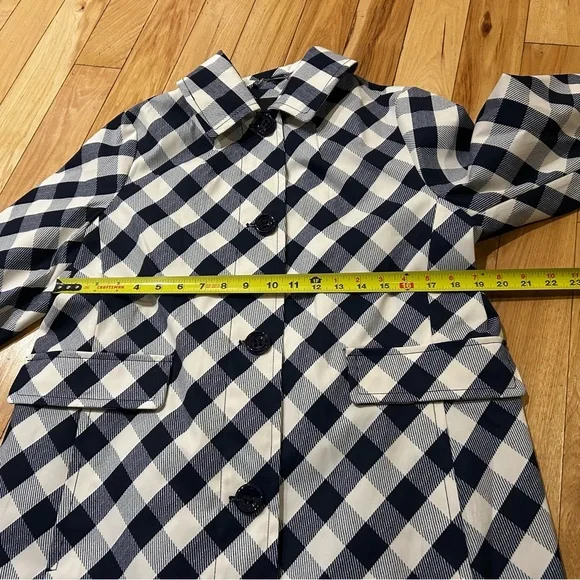 Kate Spade New York Water Resistant Blue & White Gingham Plaid Trench Raincoat - Picture 5 of 7